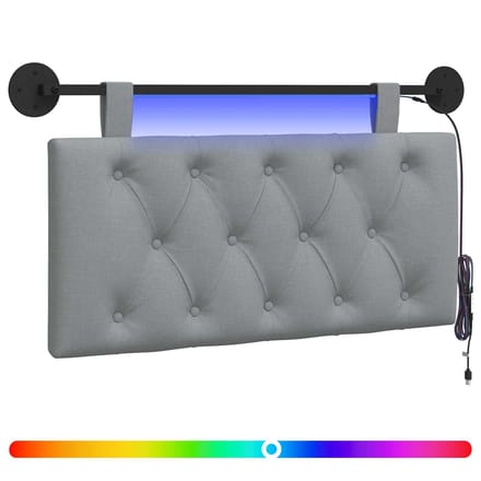 vidaXL - Hangend - hoofdbord - Met - LED-verlichting - Lichtgrijs - Stof