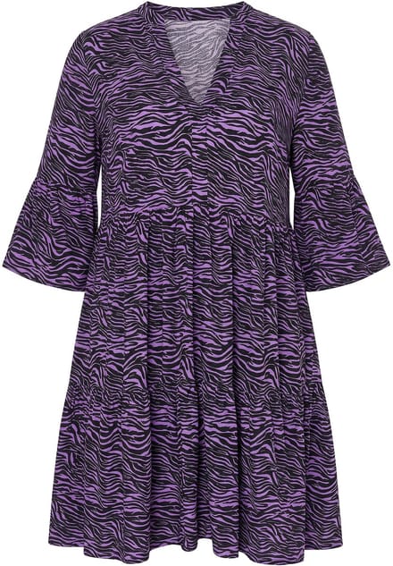 Studio Untold - Dames - Jurk kort A-lijn zebraprint 3/4-mouwen met statement - Sering - Maat 42+