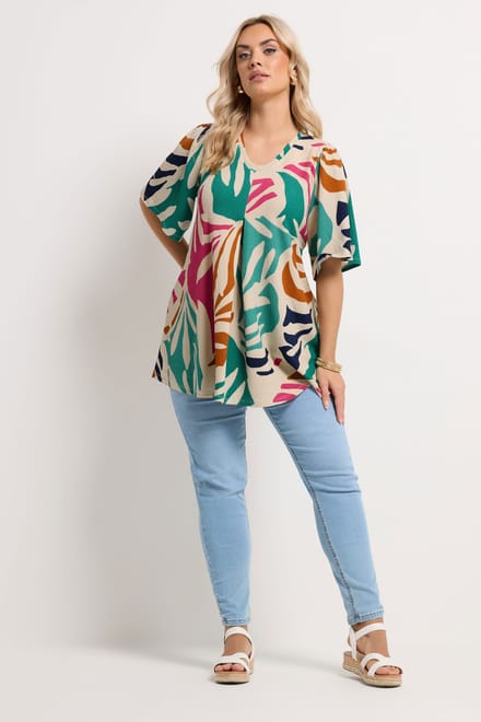 Yours Natuurlijke Bruine Top Met Abstracte Textuur En Geplooide Voorkant Size 48