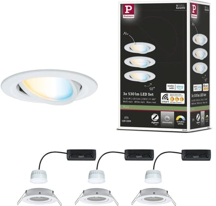LED-inbouwlamp Nova Coin rond 84 mm 50° Tunable White 3x6W 3x500lm 230V Wit mat Aluminium
