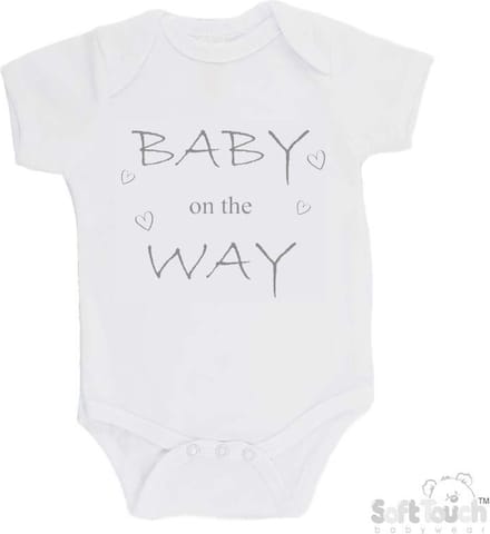 Soft Touch Romper "Baby on the way" Unisex Katoen Wit/grijs Maat 56/62