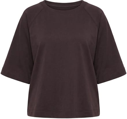 Ulla Popken - Dames - Sweatshirt boxy fit ronde hals korte raglanmouwen - Mahonie - Maat 62+