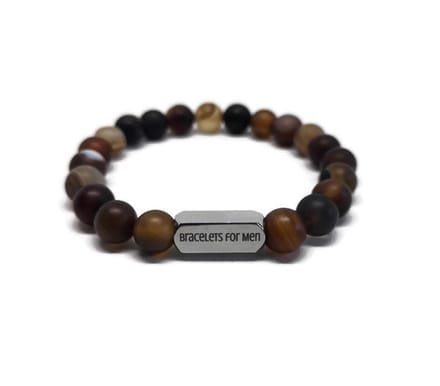 Armband Heren - Natuursteen - Coffee & Cream - Medium 17cm