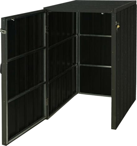 XL 1/2 WPC afvalbakdeksel MCW-J28, premium afvalbak, metaal-houtlook, uitschuifbaar ~ antraciet