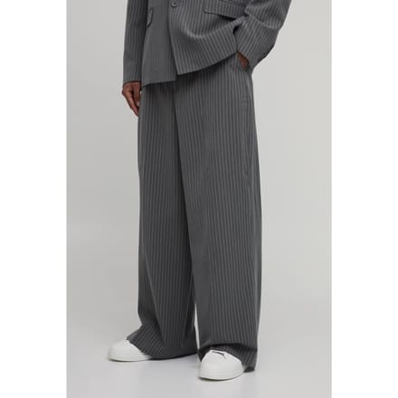 Krijtstreep Wijde Pasvorm Kostuumbroek | Grey | Size 34