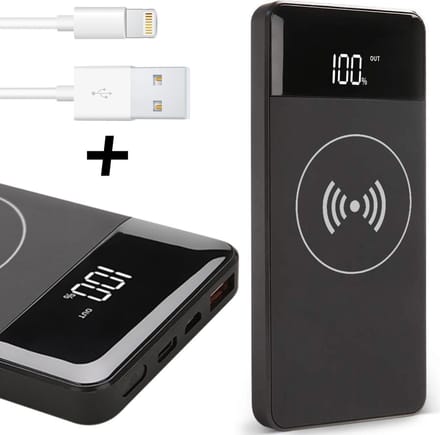 Powerbank Draadloos Oplader 10000 mAh + Lightning Kabel geschikt voor Apple iPhone / iPad - TechNow