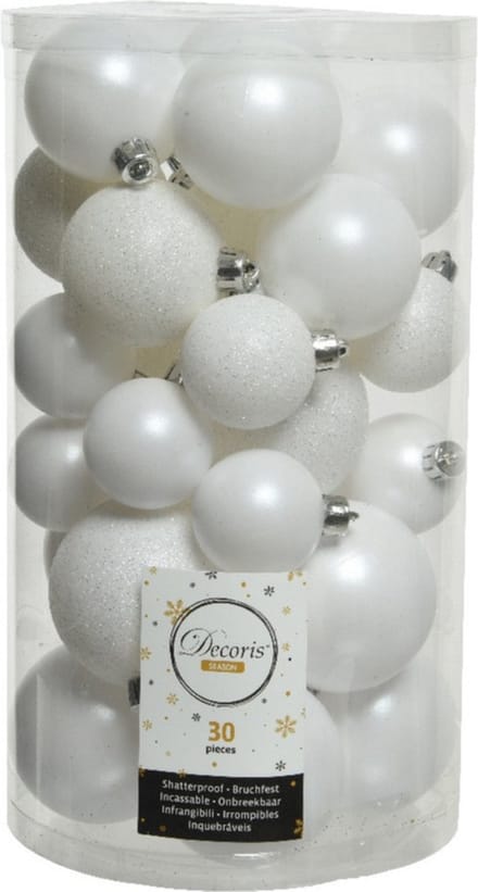 Decoris kerstballen - 30x st - wit - 4-5-6 cm - kunststof - kerstversiering