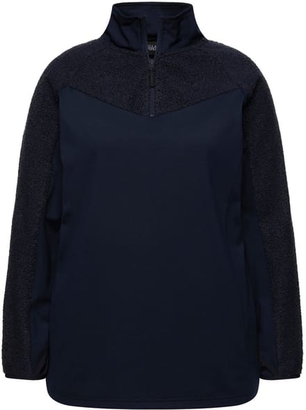 Ulla Popken - Dames - Sweatshirt stretch teddyfleece troy-kraag lange mouwen - Marine - Maat 42+