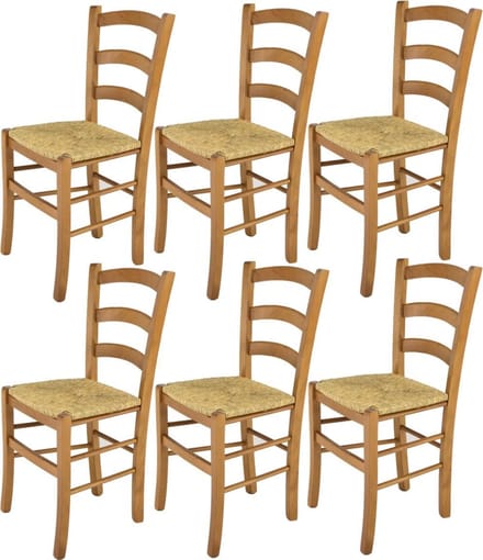 Tommychairs Venice - Eetkamerstoelen - Set van 6 - Eikenhout - Rotan