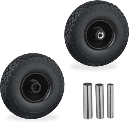 steekwagenwiel - set van 2 - luchtband - 3.00-4 - skelterwiel - 3 adapters - zwart