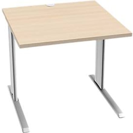 Schäfer Shop Pure Desk PLANOVA BASIC, vierkant, C-voet, B 800 x D 800 x H 717 mm, ahorn/wit + kabelgoot