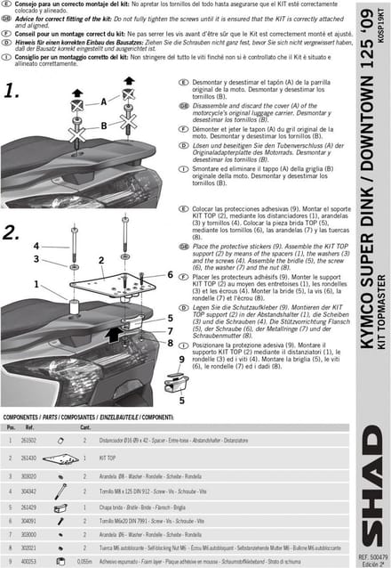 Support de top case Shad pour Scooter Kymco 300 Downtown 2009 à 2015 Neuf