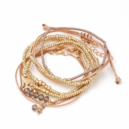 Jomide Armbandjes Set - Bohemian - Beige/Taupe/Goudkleurig - 7 stuks