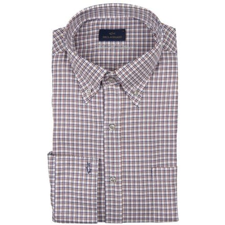 Paul & Shark Overhemd Silver Cotton Satin Check Bruin / male