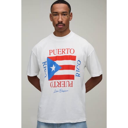Oversized Puerto Rico Print T-shirt | White | Size Medium
