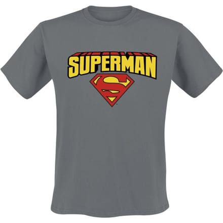 Superman T-shirt - Blockletter Logo - S tot M - voor Mannen - donkergrijs