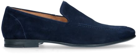 Manfield - Heren - Blauwe suède loafers - Maat 45