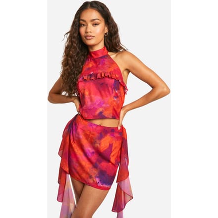 boohoo Dames Printed Frill Detail Woven Mini Skirt | Maat: 6