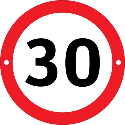 Verbodsbord 30 Kilometer - 30cmØ met 2 Boorgaten - op 3mm dik Aluminium