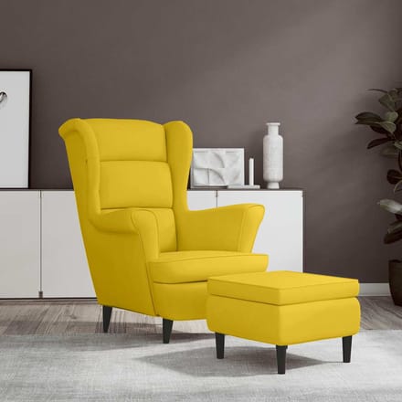 vidaXL - Fauteuil - met - voetenbank - fluweel - mosterdgeel