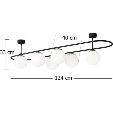 Opviq Plafondlamp Abaküs 4911, zwart, opaalglas, 6-lamps