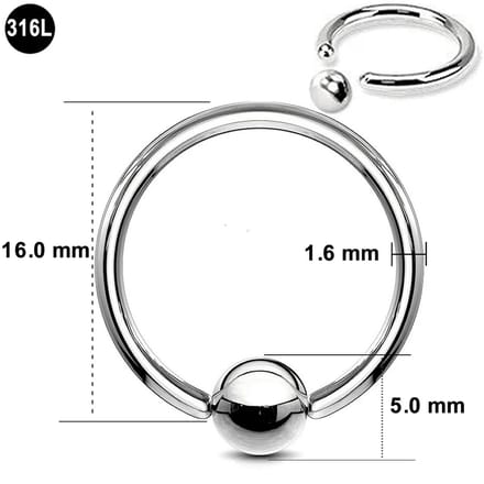 Ball Closure Piercing Ring – 1.6 mm Dikte – 16.0 mm Diameter – Chirurgisch Staal