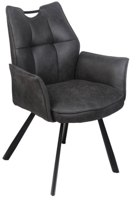 Eetkamerstoel Felien met armleuning Microleder - Antraciet - eetkamerstoelen set van 2
