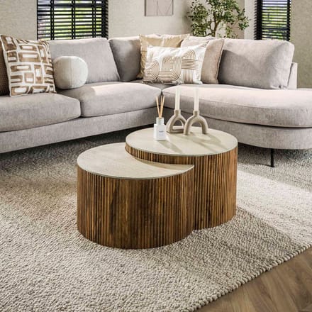 Fraaai - Shane salontafel set van 2 halfrond - zand