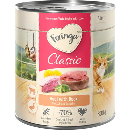 6x800g Feringa Classic Meat Menu Eend & Kalf Kattenvoer