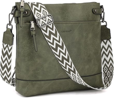 TAN.TOMI Dames Schoudertas – Crossbodytas Middelgroot met Brede Verstelbare & Afneembare Band - Donkergroen