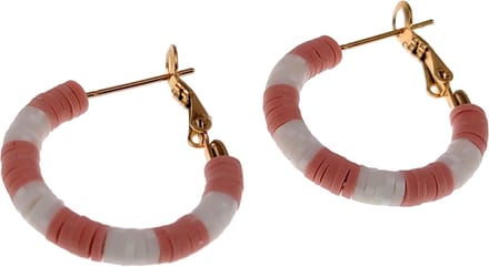 ∅27mm Oorbellen Dames - Verguld RVS - Oorringen met Roze-Gebroken Wit Polymeerklei