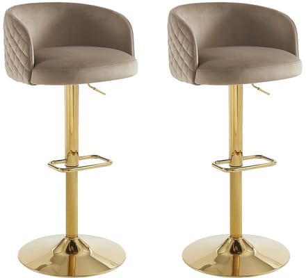 Vente-unique Set van 2 barkrukken in fluweel en goudkleurig metaal - Regelbare hoogte - Beige - PERLANITA
