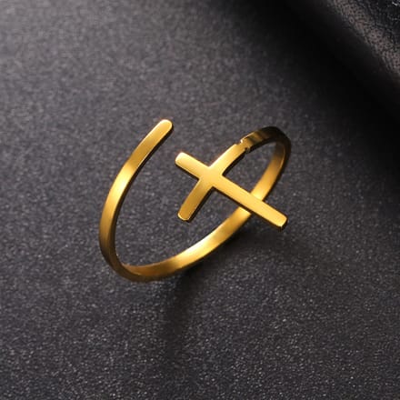 VANDAAG VERZONDEN - Ring - Kruis - One Size - Christelijk - Goud kleurig - Staal