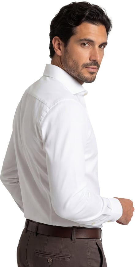 katoenen Ledub wit overhemd effen normale fit jersey