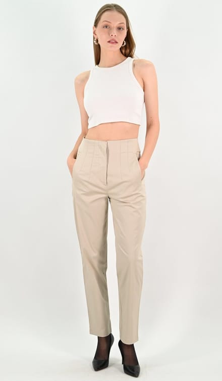 YesMooi - Rechte Broek met Hoge Taille - Beige - S (36)