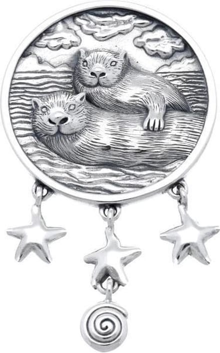 Zilveren Zee Otters in ring XL kettinghanger