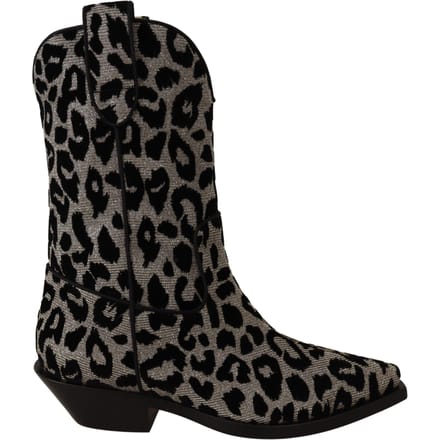 Dolce & Gabbana Grijs Zwarte Luipaard Cowboylaarzen Schoenen