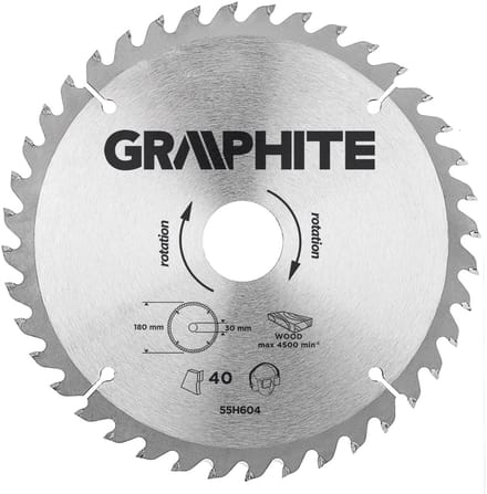 GRAPHITE Cirkelzaagblad 180 mm, 40 tands, Hout