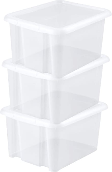 EDA Opbergbox 30L - 4x - wit - stapelbaar - L44 x B36 x H25 cm - kunststof - Bak/Doos met deksel