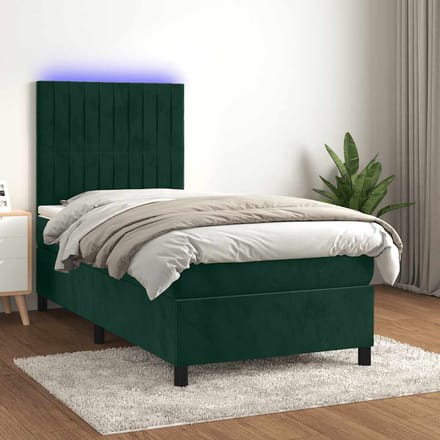 vidaXL - Boxspring - met - matras - en - LED - fluweel - donkergroen - 100x200 - cm