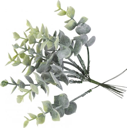 ARTYFETES - 10 besneeuwde eucalyptus takken op steel 17 cm voor bruiloft