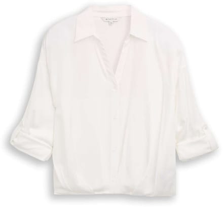Tom Tailor - Oversized satijnen blouse met omslagfunctie - Maat 34 - Whisper White