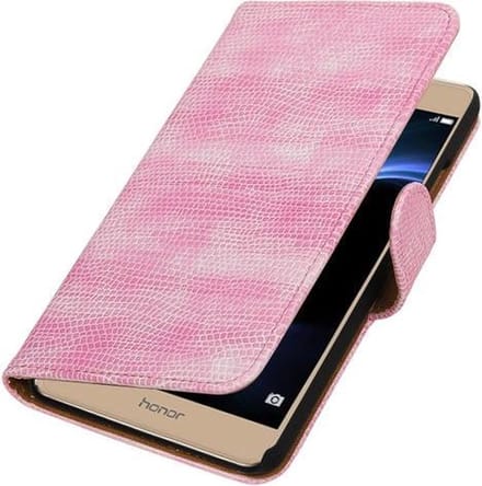 Roze Mini Slang booktype wallet cover hoesje voor Huawei Honor V8