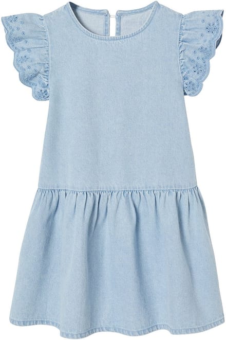 Vertbaudet Denim jurk voor meisjes met korte geborduurde mouwen