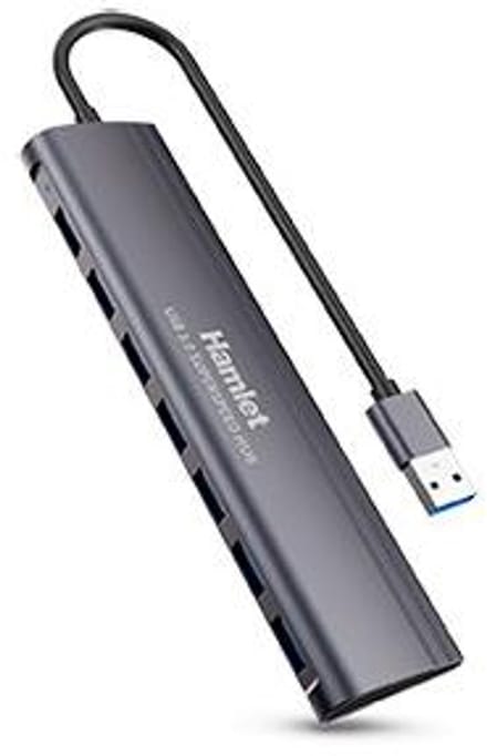 Hamlet XHUB-07A3 interface hub USB 3.2 Gen 1 (3.1 Gen 1) Type-A 5000 Mbit/s Zwart