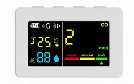 Luchtkwaliteitsmeter 3in1 - CO temperatuur vochtigheid - Binnenlucht Meten - Dubbele Alarmmodi - 84 x 55 x 20 mm - Wit