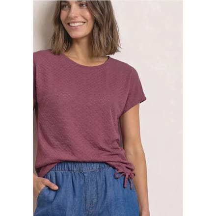 Shirt van kant met ronde hals