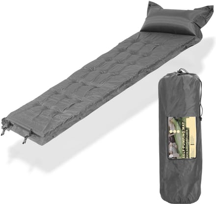Springos Slaapmat - Zelfopblazend - 193 cm - Inclusief Hoes & Hoofdkussen - Grijs