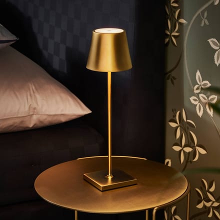 Sigor Nuindie LED oplaadbare tafellamp, USB-C, goud, IP54, dimbaar