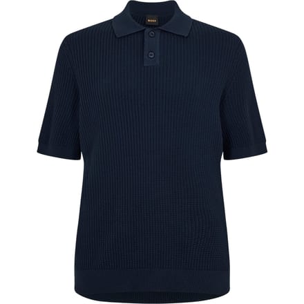 Boss Herenpoloshirt met geribde kraag (Donkerblauw)